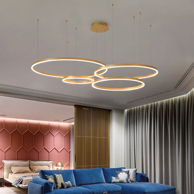 2023 Modern Led  O- Ring Chandelier Home Lighting - GOLDEN