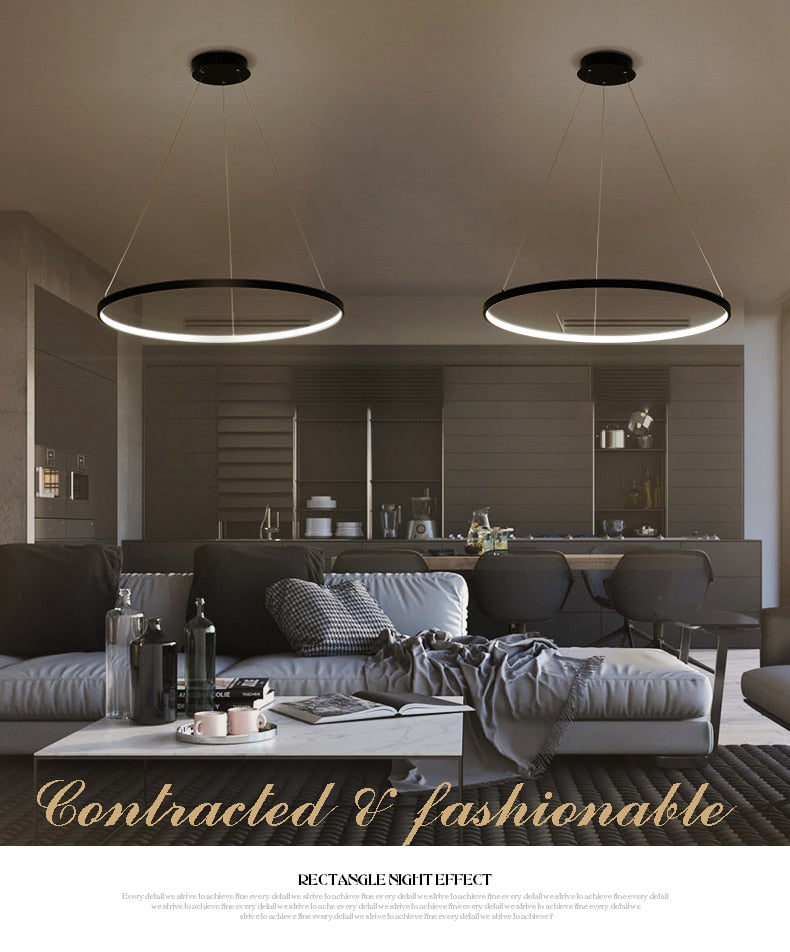 Modern Pendant Light Circle Rings Acrylic Aluminum Body LED Ceiling Lamp - Golden