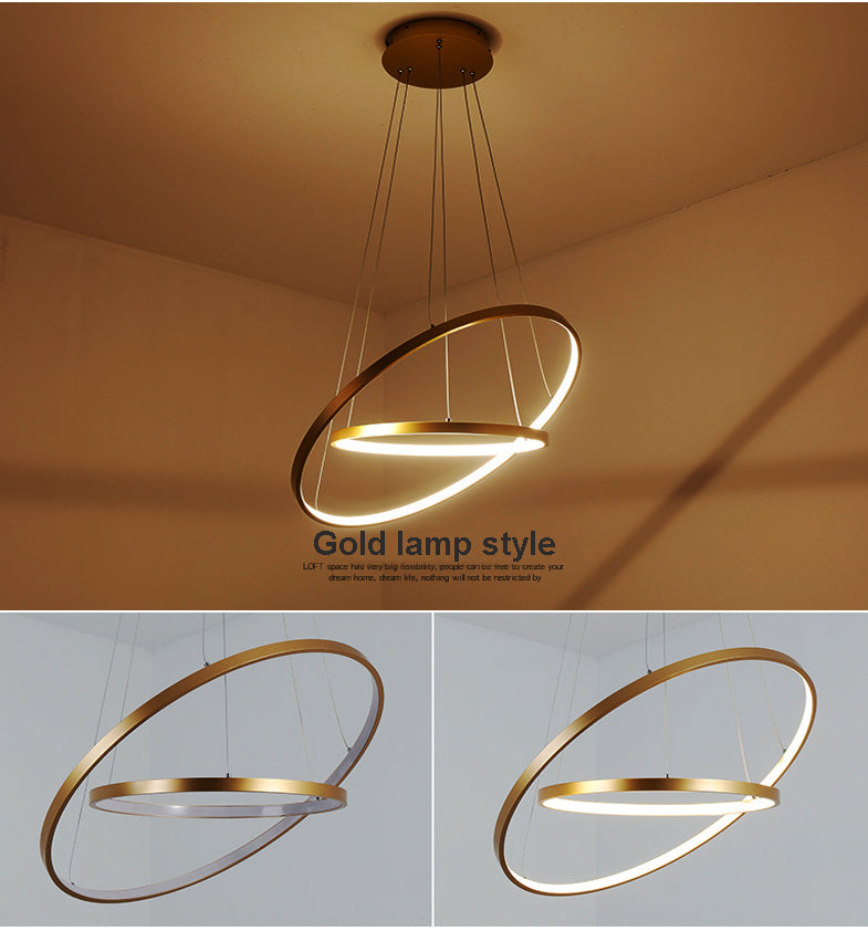 Modern Pendant Light Circle Rings Acrylic Aluminum Body LED Ceiling Lamp - Golden