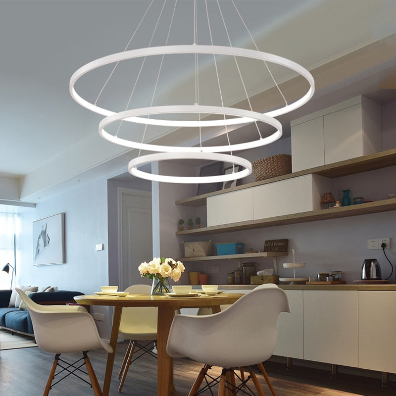 Modern Pendant Light Circle Rings Acrylic Aluminum Body LED Ceiling Lamp - Black