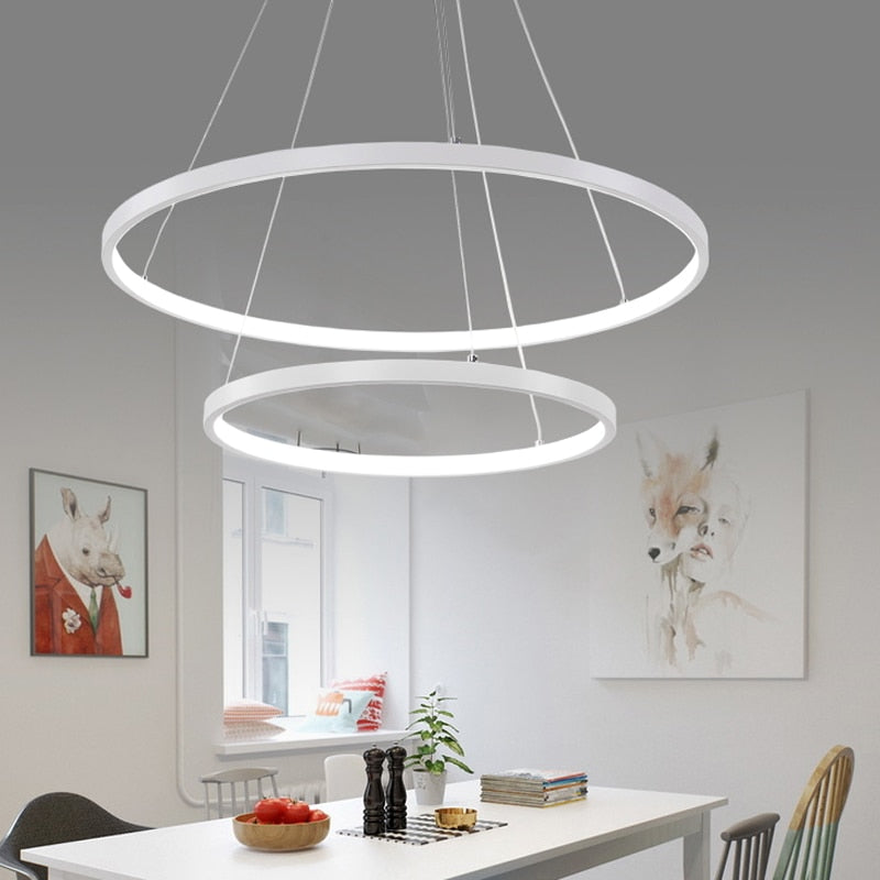 Modern Pendant Light Circle Rings Acrylic Aluminum Body LED Ceiling Lamp - Black