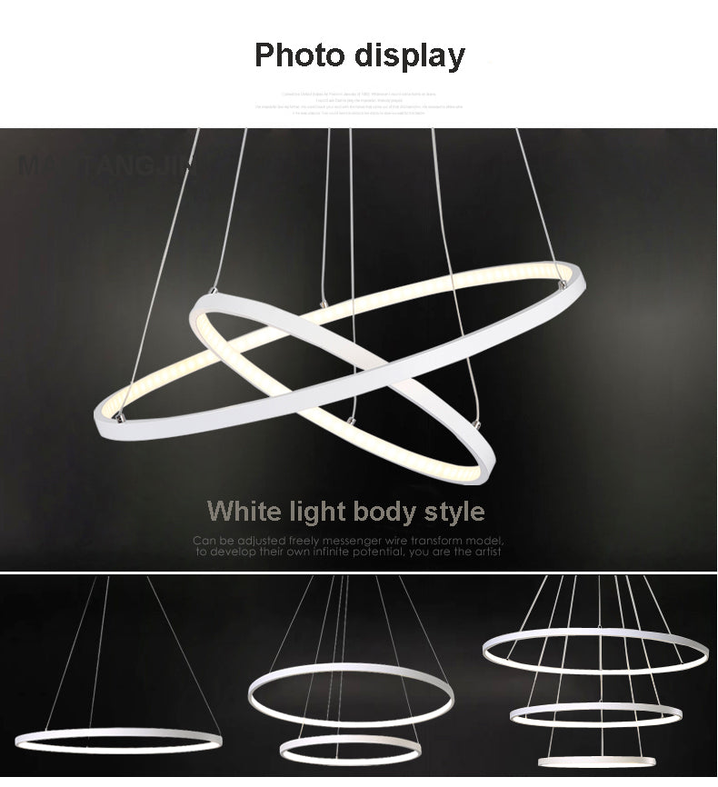 Modern Pendant Light Circle Rings Acrylic Aluminum Body LED Ceiling Lamp - Golden