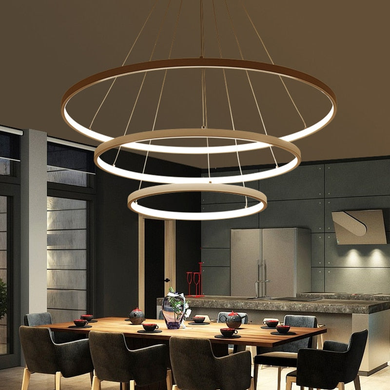 Modern Pendant Light Circle Rings Acrylic Aluminum Body LED Ceiling Lamp - Black